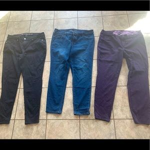3 pairs of Jeggings size 16W plum denim black